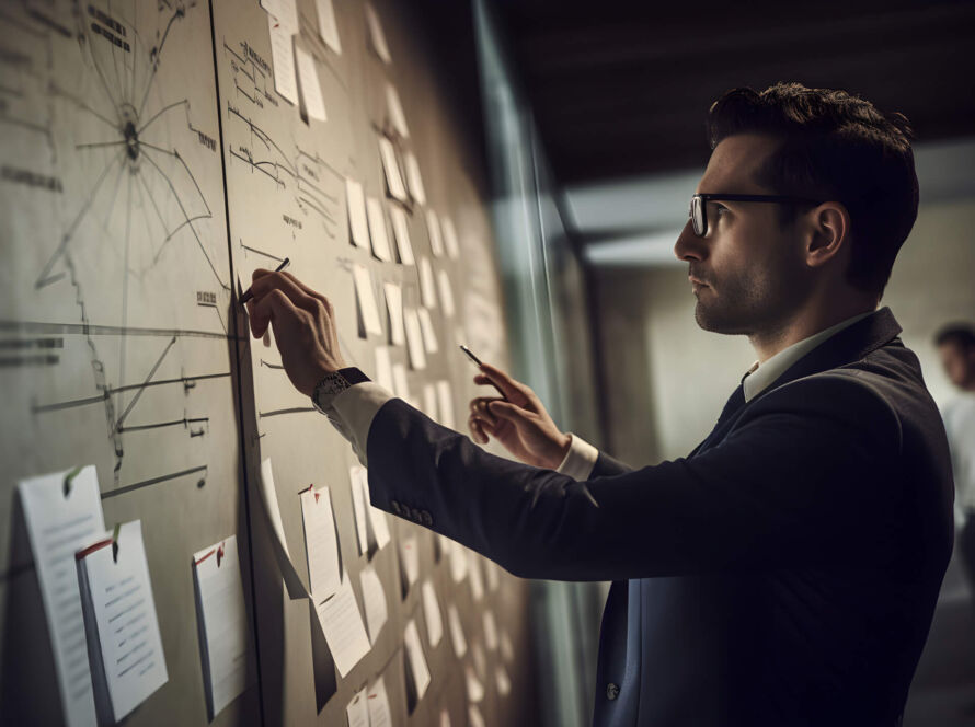 Expert writing on blackboard