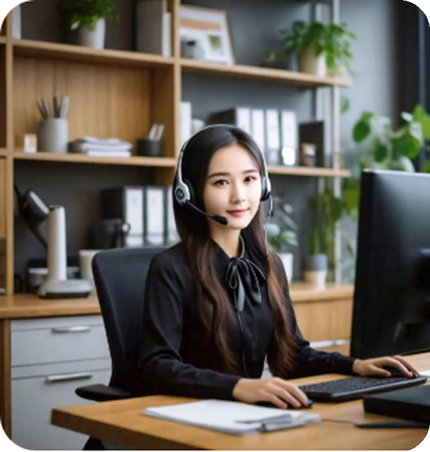 Professional working at a computer while wearing a headset